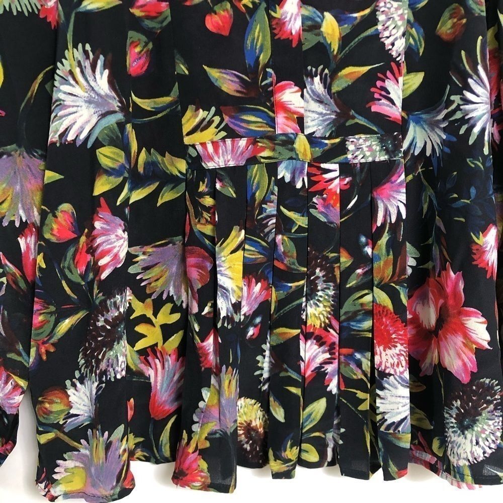 J. Crew Black Floral Silk Blouse Popover Small - Picture 4 of 8